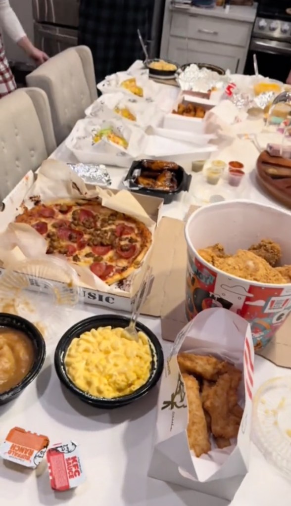 At the end of the Uber Eats roulette, the group ends up with a feast of a variety of food.